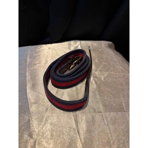 Vintage Cosch Striped Webbing Belt Navy Red Leather Brass Buckle USA Made 40